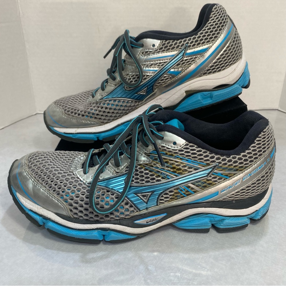 Mizuno Wave Enigma 3 Running Shoes Silver Blue Womens 8.5 Cushioned Road Trainer
